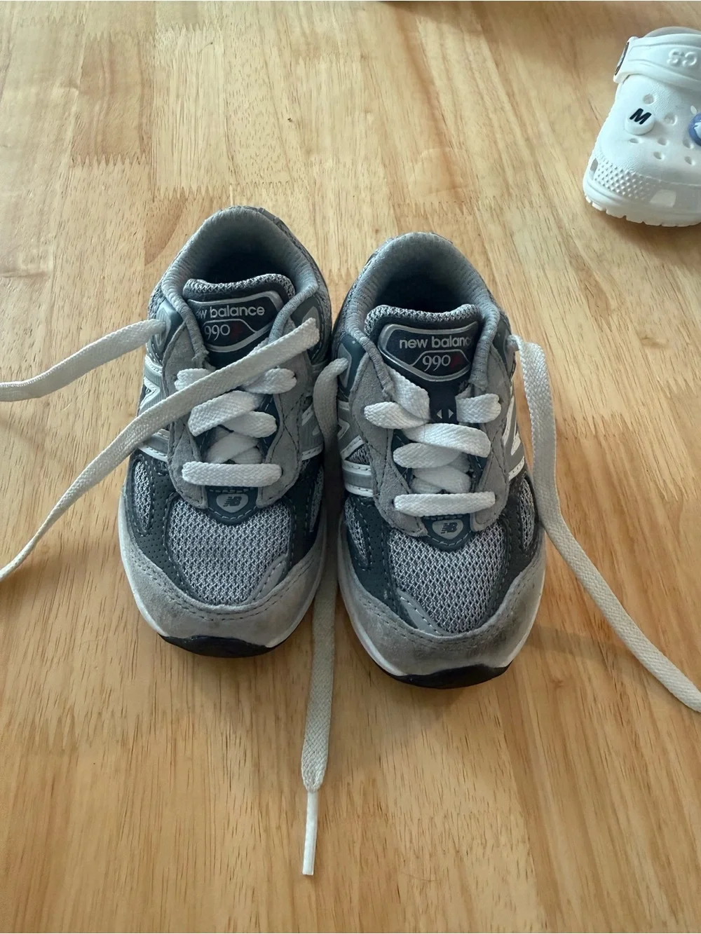 New Balance Kids Gray and White Sneakers